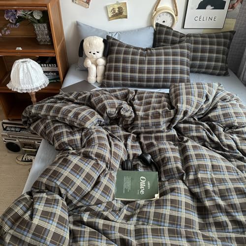 DONEUS Buffalo Plaid Duvet Cover Set 100% Washed Cotton Natural Linen