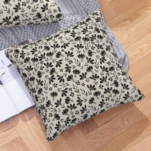 Black Cream Floral Throw Pillow Covers Vintage Rustic Old Style Square