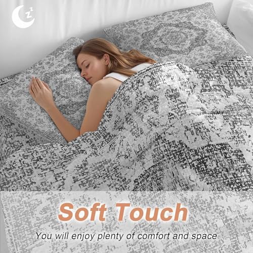 Grey Boho Duvet Cover Set, Middle Cuntury Vintage Ethnic Abstract Art