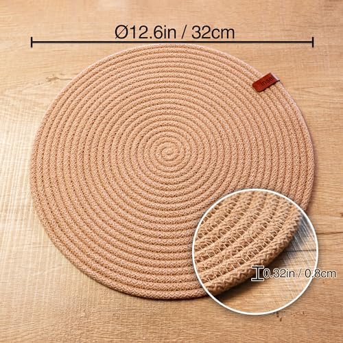 Round Placemats, Set of 4, Handmade by Braided Cotton Cord for Kitchen