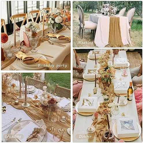 35x120 Inch Nude Cheesecloth Table Runner Neutral Boho Wedding Party