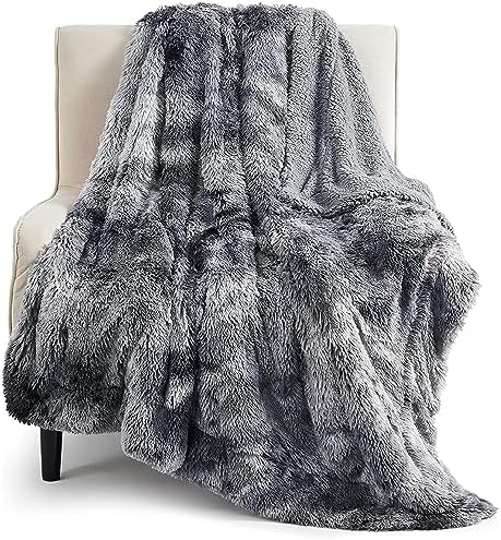 Bedsure Faux Fur Fluffy Sherpa Throw Blanket Couch Twin Grey 60"x80"