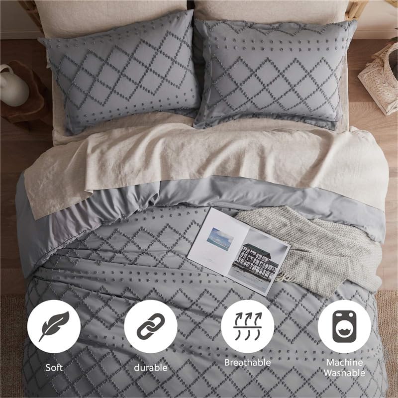 INFLAG Boho Tufted Duvet Cover, 3 Pieces Microfiber Tufted Duvet Cover