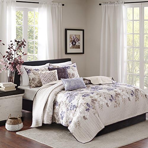 Madison Park Modern Floral Coverlet Breathable Taupe King Quilt Set