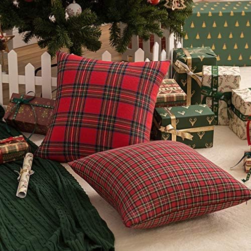 AQOTHES Christmas Plaid Decorative Throw Pillow Covers Red 20x20