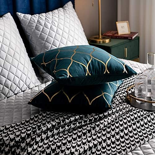 DEZENE 20x20 Inch Gold Velvet Throw Pillow Covers: 2 Pack Square
