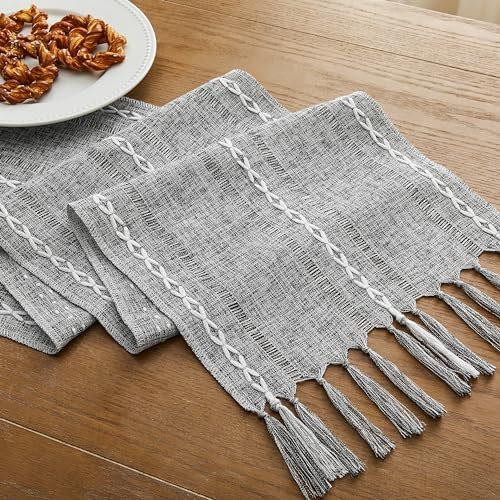 Hemstitched Farmhouse Table Runner, Charcoal 13x72 Inch, Cotton Linen