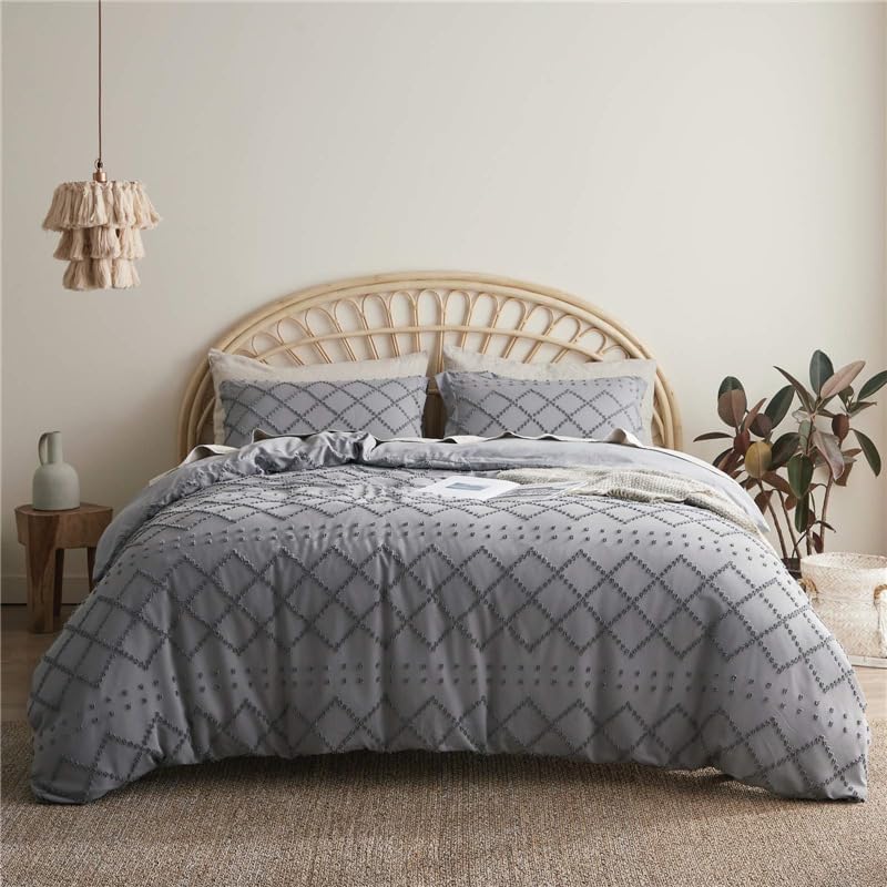 INFLAG Boho Tufted Duvet Cover, 3 Pieces Microfiber Tufted Duvet Cover