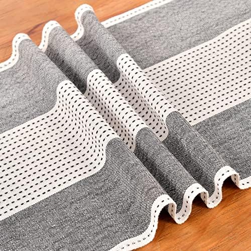 Wracra Linen Table Runner, Stripe Table Runners 90 Inches Long Black