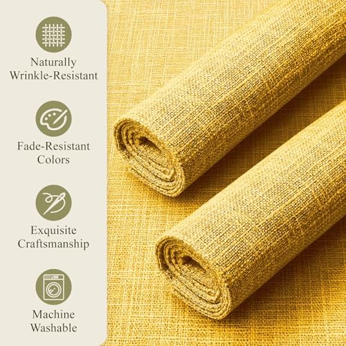 KXN Placemats Set of 6, Durable Dual-Layer Fabric Table Mats, Yellow