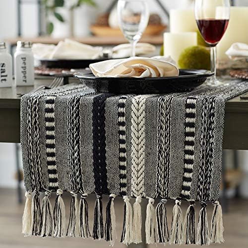 DII Farmhouse Braided Stripe Table Runner Collection, 15x72