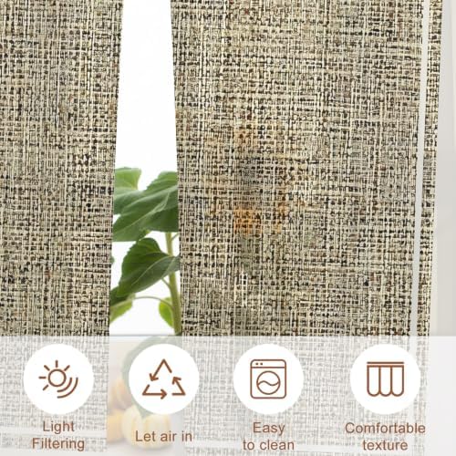 Beige Rustic Sheer Curtains 63 Inch Length 2 Panels Set, Farmhouse