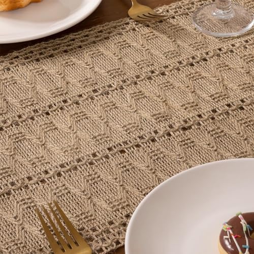 Niviy Burlap Boho Table Runner for Fall Thanksgiving Home Decor