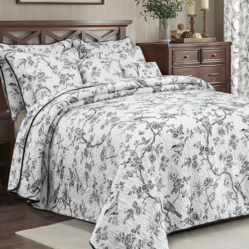 EVENHUG 100% Cotton Quilt Queen Size Black Bird Bedding Set Double
