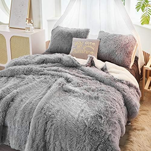 Flysheep Luxury Faux Fur King Size Winter Comforter Set Shaggy Velvet