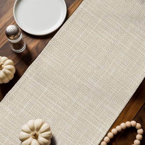 Beige Table Runners 108 Inches Long, Cotton Linen Fabric Table Runner