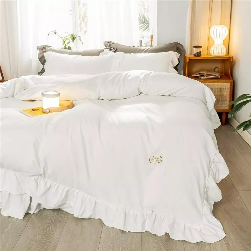 Gaytri Handicraft White Cotton Ruffle Duvet Cover Set, Ruffle Cotton