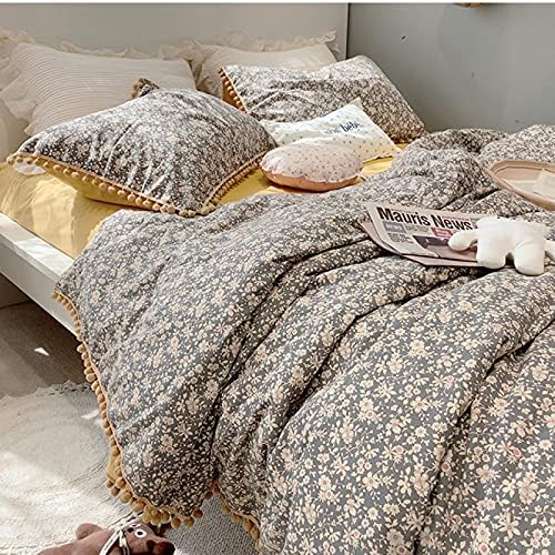 4pcs Vintage Style Duvet Cover Set with Zipper Closure 100% Cotton