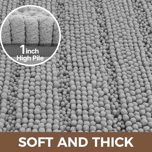 Bcoimo Bath Rug Mat Sets, 2 Piece Extra Soft Chenille Gray Bathroom