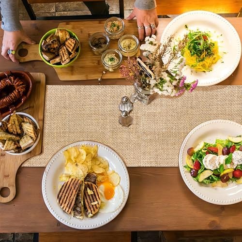6Pcs Plastic Burlap Print Table Runner Rustic Table Runner Disposable
