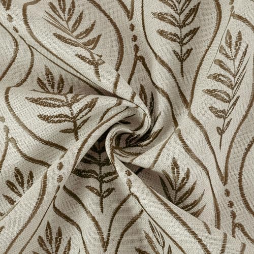 BGment French Country Brown Leaf Jacquard Curtains 96 Inch 2 Panels