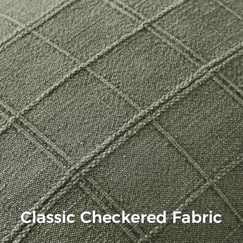 Set of 2 Linen Plaid Pillow Covers 18x18 Inch, Light Olive Green