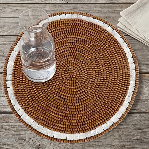 Round Woven Placemats Set of 2 13 Inch Ivory Natural Handmade Table