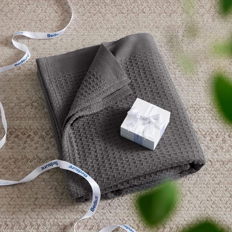 Bedsure 100% Cotton Blanket, Waffle Weave, King Size, Charcoal Grey