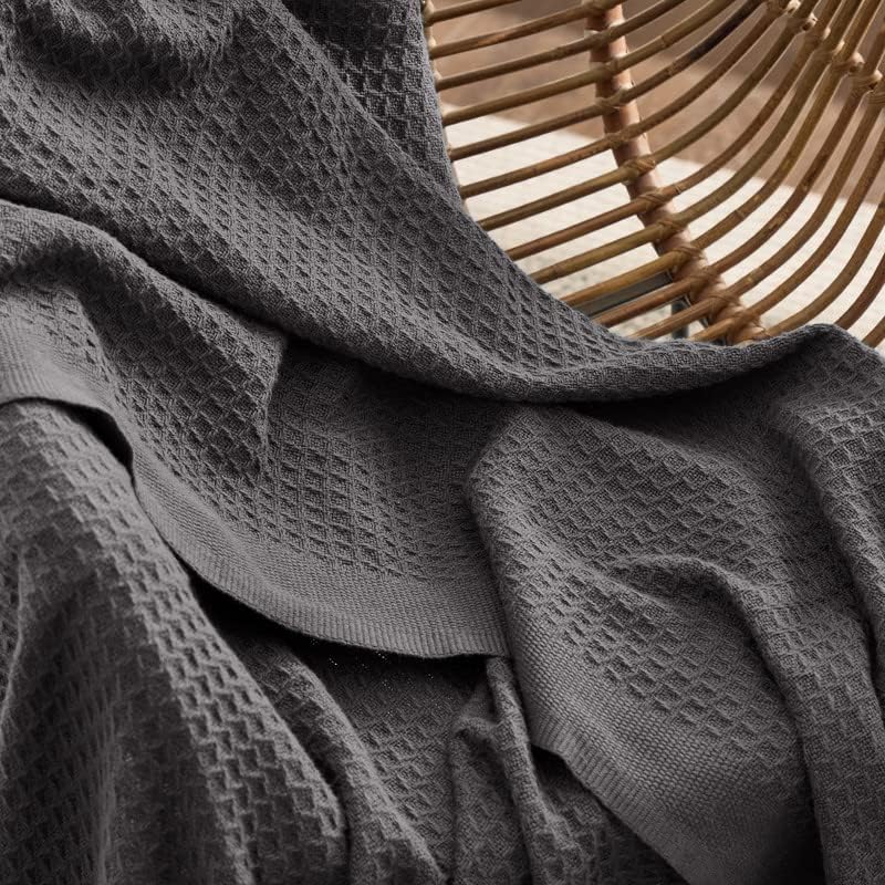 Bedsure 100% Cotton Blanket, Waffle Weave, King Size, Charcoal Grey