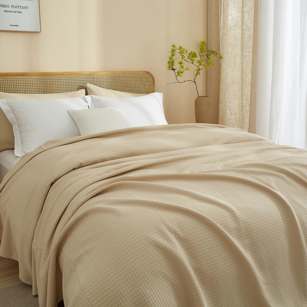 AMWAN Cozy Queen Blankets Khaki for Couch Cotton Blend Jersey Knit Bed