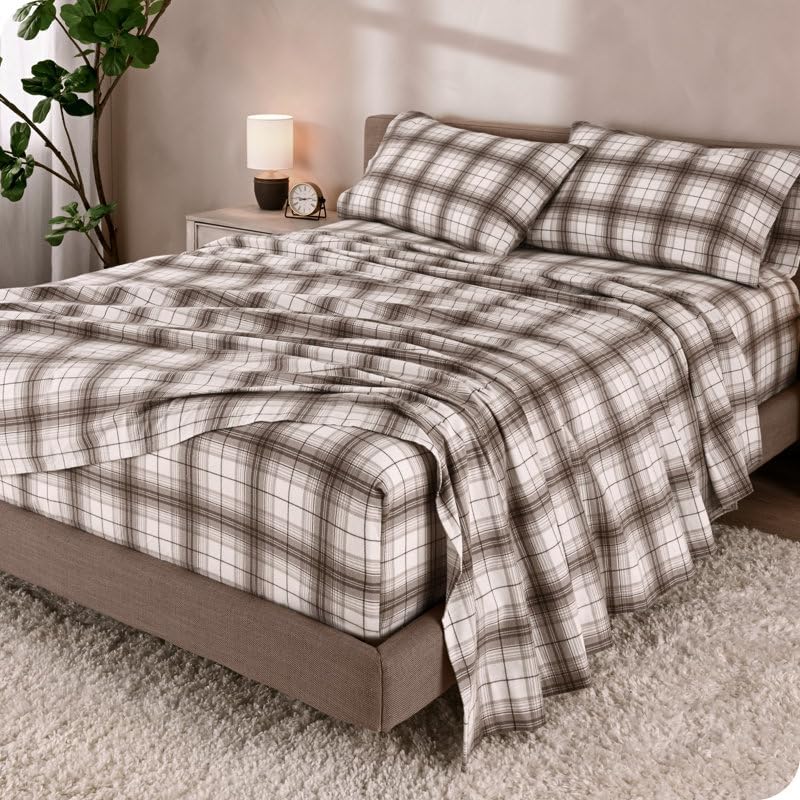 4-Piece Vintage Rustic Cotton Flannel Christmas Sheets Set Split King