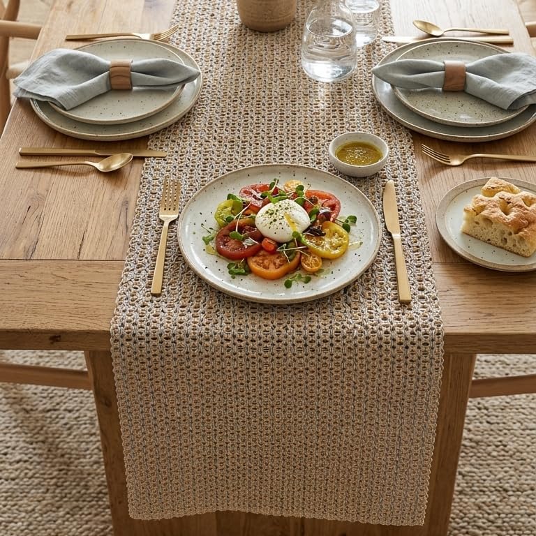 Cologne Grey Jute Table Runner 16x90 Inch, Farmhouse Boho Table Runner