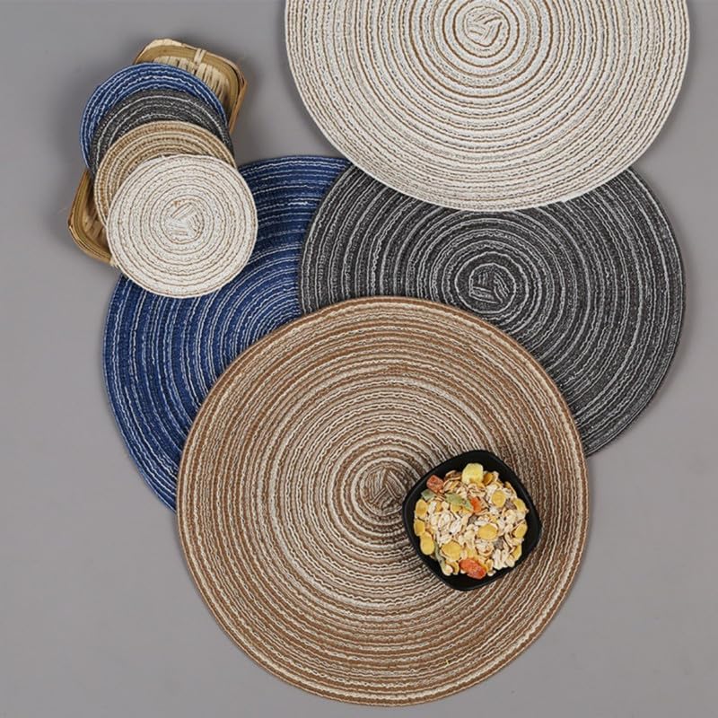 8 Pcs Round Braided Placemats & Coasters Set, 15 Inch Heat Resistant