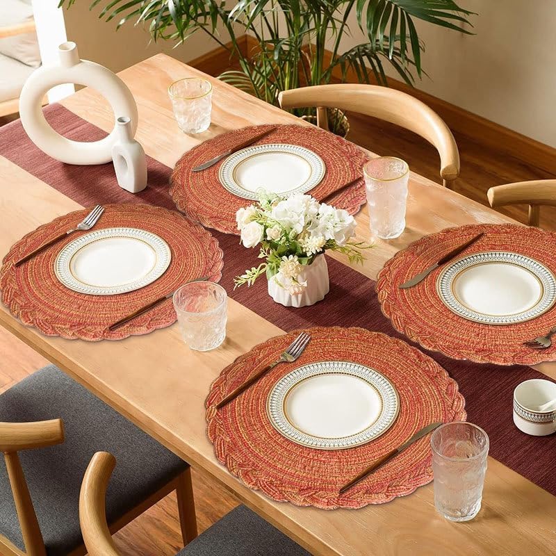 Woven Cotton Placemat, Round Natural Fiber Dining Table Mat with