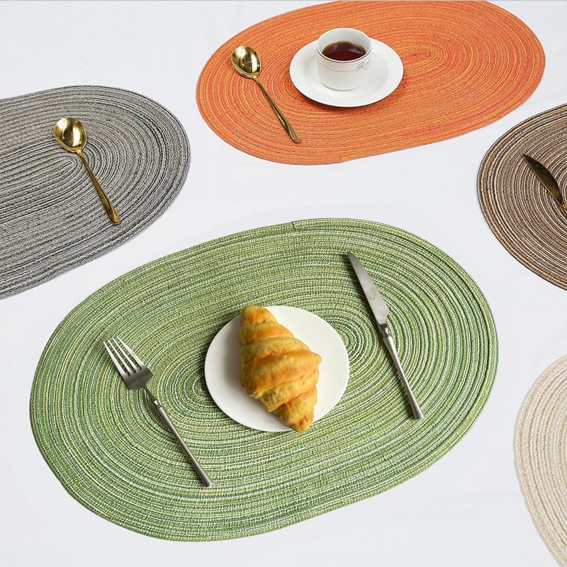 Placemats Set of 4 - Oval Woven Cotton Table Mats Non-Slip Heat