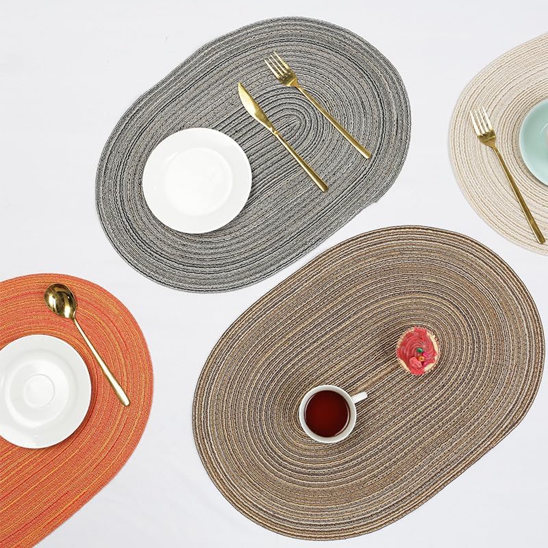 Placemats Set of 4 - Oval Woven Cotton Table Mats Non-Slip Heat