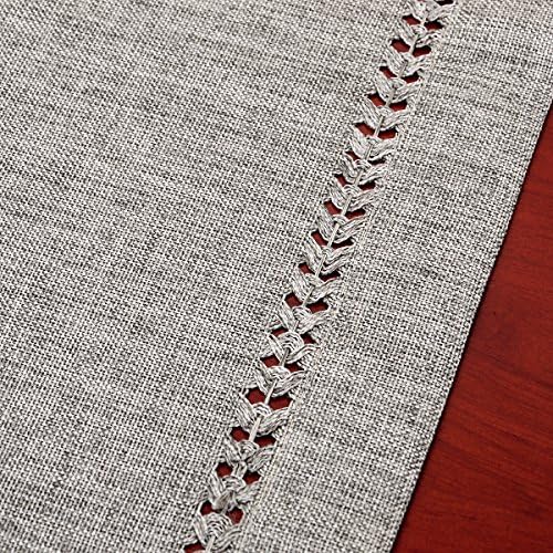 Grelucgo Handmade Hemstitch Gray Dining Table Runner Or Dresser Scarf