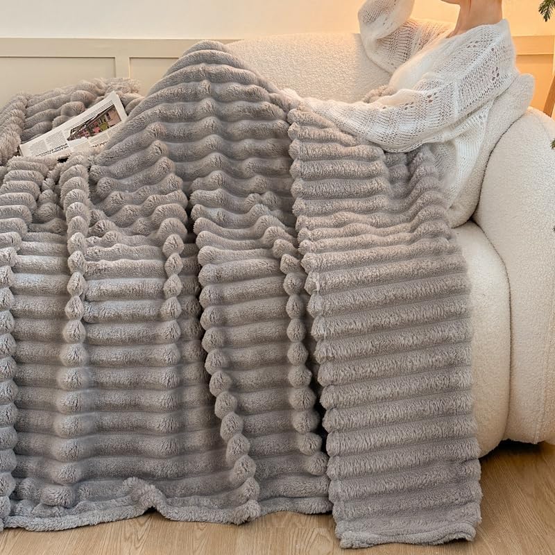 Fleece Throw Blanket, Soft Cozy Fluffy Striped Blanket for Couch Sofa