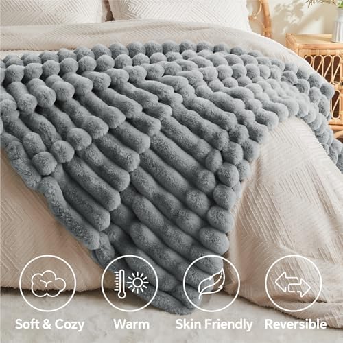 BEDELITE Faux Fur Throw Blanket for Couch, 770GSM, 50" x 60", Light